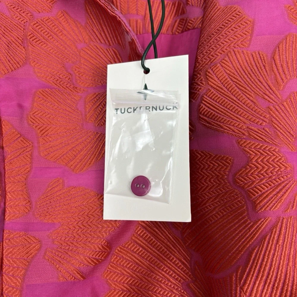 Tuckernuck Red Fil Coupe Palmerston Dress Sz L Brocade Floral Ruffle Hem - Picture 4 of 8